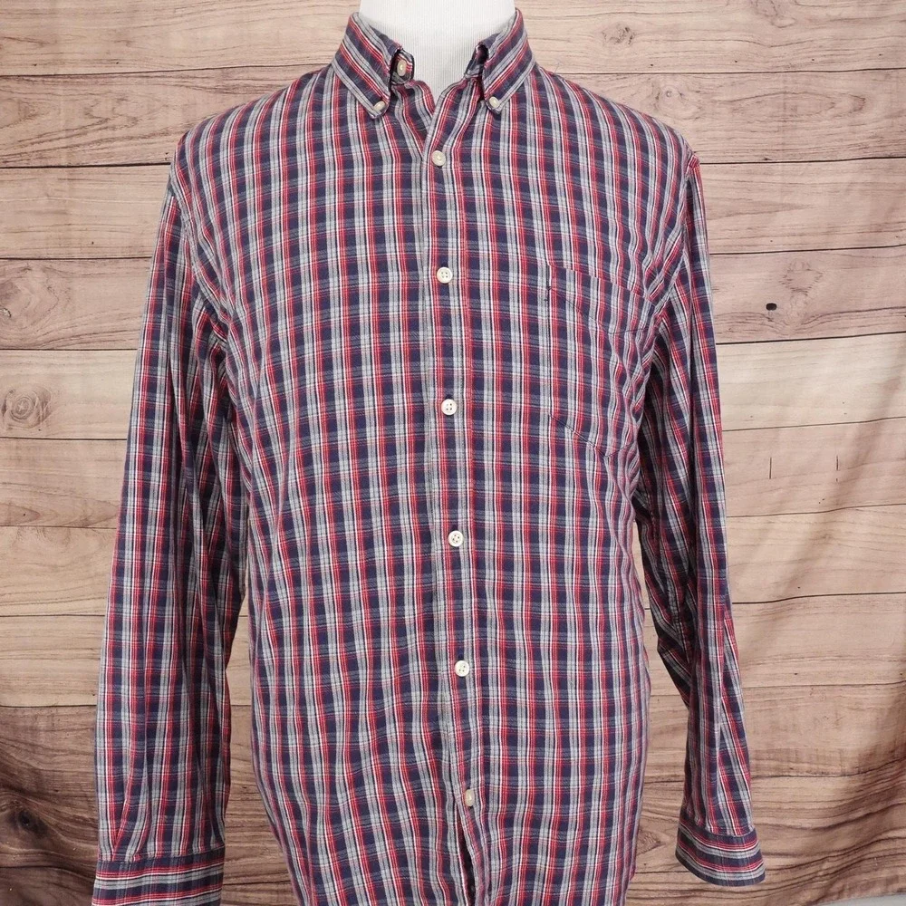 Chaps Shirt Mens XL Blue Red Plaid Button Down Long Sleeve Classic Cotton Casual